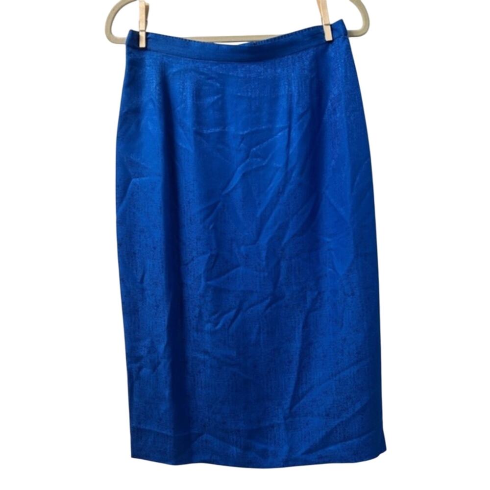 Striking Blue Midi Pencil Skirt 100% silk vintage size 12 cobalt textured